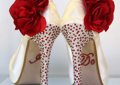 Ivory Platform Peep Toes with Red and Silver Rhinestones on Heel & Platform, Red Trio on Ankle and Red Rhinestone I Do 4
