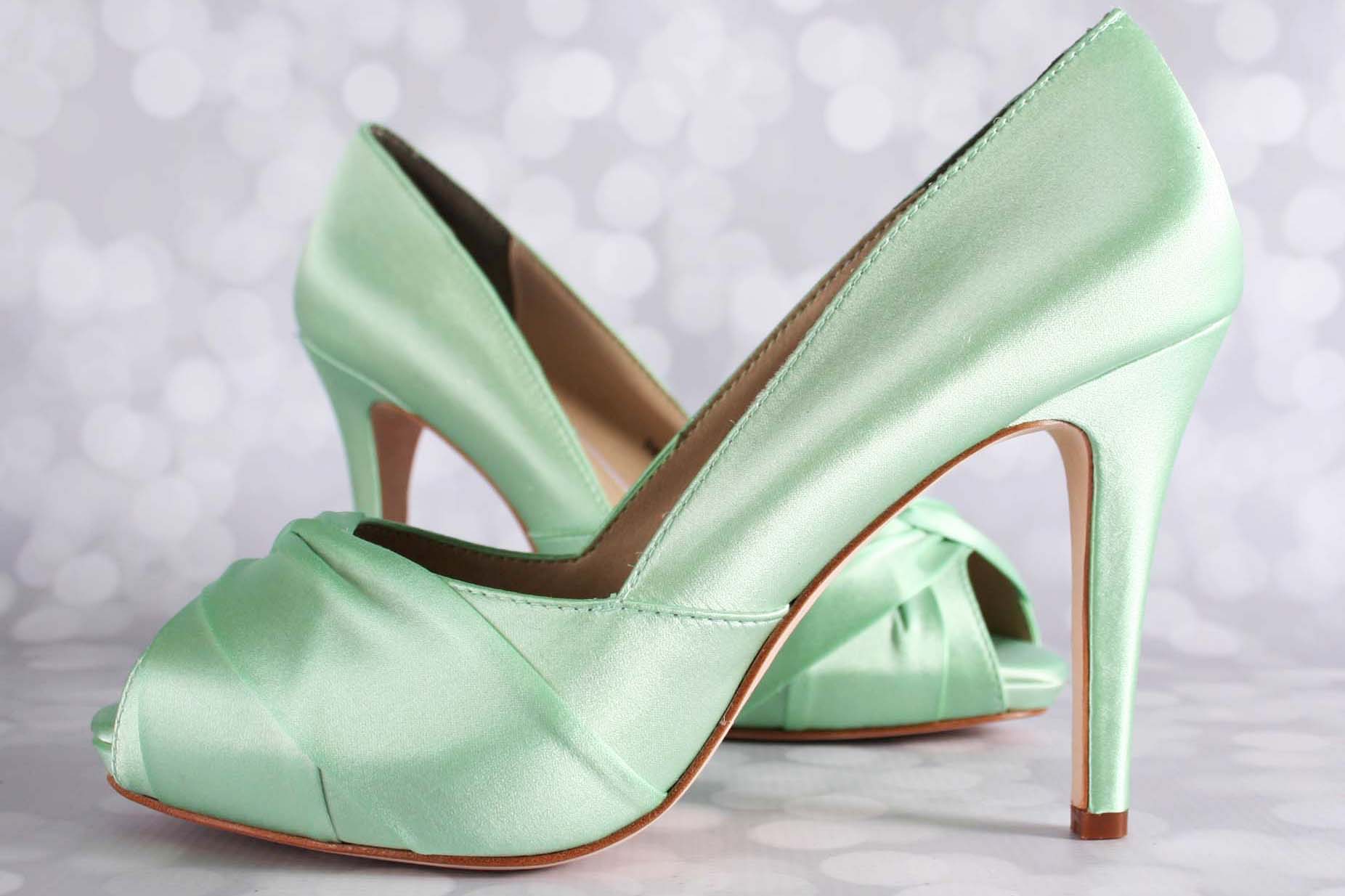 Mint Green Wedding Shoes Platform Peep Toe Silk Wedding Shoes