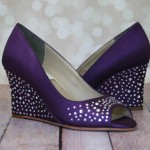Plum Purple Wedding Shoes Peep Toe Wedge Crystal Covered Heel