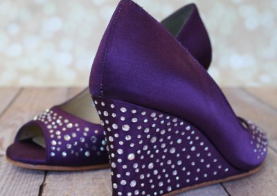 Plum Purple Wedding Shoes Peep Toe Wedge Crystal Covered Heel