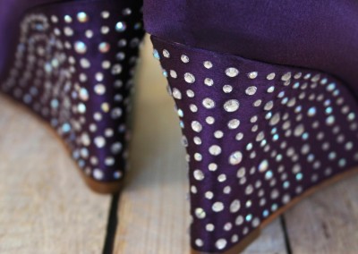 Plum Purple Wedding Shoes Peep Toe Wedge Crystal Covered Heel