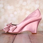 Antique Pink Wedding Shoes Wedge Wedges Matching Bow Off Center Bow Custom Wedding Shoes 3