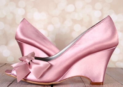 Antique Pink Wedding Shoes Wedge Wedges Matching Bow Off Center Bow Custom Wedding Shoes 4