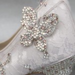 Custom Wedding Shoes Ivory Platform Peep Toe Butterfly Wedding Shoes Lace Overlay Pink Silver Swarovski Crystal Butterflies Pink Painted Sole