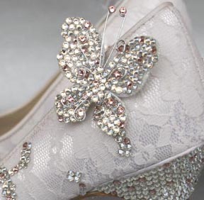 Custom Wedding Shoes Ivory Platform Peep Toe Butterfly Wedding Shoes Lace Overlay Pink Silver Swarovski Crystal Butterflies Pink Painted Sole