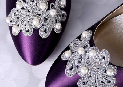 Plum Sandra Handmade Crystal and Pearl Applique Polka Dot Painted Sole 1
