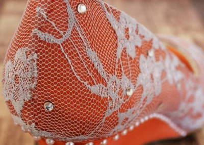 Burnt Orange Minka Wedge Wedges Gray Lace Overlay Pearl Trim Crystals Scattered in Lace Silver Crystals  (4)