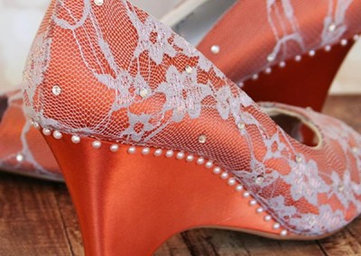 Burnt Orange Minka Wedge Wedges Gray Lace Overlay Pearl Trim Crystals Scattered in Lace Silver Crystals  (5)