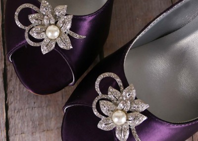 Eggplant Minka Peep Toe Peeptoe Wedge Wedges Pearl and Crystal Looped Flower Brooch 1