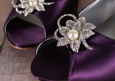 Eggplant Minka Peep Toe Peeptoe Wedge Wedges Pearl and Crystal Looped Flower Brooch 2