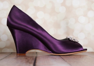 Eggplant Minka Peep Toe Peeptoe Wedge Wedges Pearl and Crystal Looped Flower Brooch 7