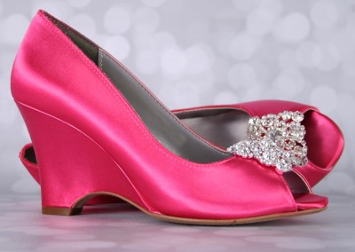 Fuchsia Pink Minka Peep Toe Peeptoe Wedge Wedges Wedding Shoes Bridal Heel Square Crystal Adornment 1