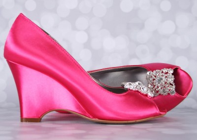 Fuchsia Pink Minka Peep Toe Peeptoe Wedge Wedges Wedding Shoes Bridal Heel Square Crystal Adornment 2