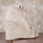 Ivory Wedge Wedding Shoes Lace Heel Tulle Strap Ankle Strap Pearl Accents Design Your Own Wedding Shoes