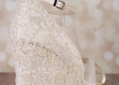 Ivory Wedge Wedding Shoes Lace Heel Tulle Strap Ankle Strap Pearl Accents Design Your Own Wedding Shoes