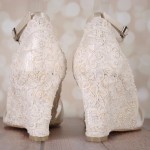 Ivory Wedge Wedding Shoes Lace Heel Tulle Strap Ankle Strap Pearl Accents Design Your Own Wedding Shoes