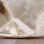 Ivory Wedge Wedding Shoes Lace Heel Tulle Strap Ankle Strap Pearl Accents Design Your Own Wedding Shoes