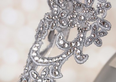 Ivory Kenzie Silver Lace Applique T-Strap Silver Crystals Scattered Crystals Strap 4