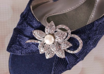 Navy Blue Wedding Shoes Lace Bridal Shoes Pearl and Crystal Looped Flower Adornment