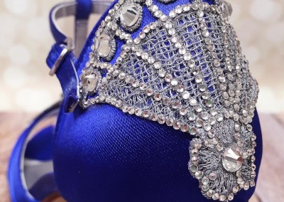 Royal Blue Makayla Fan Lace Applique Silver Crystals Heel Cup Toe T-Strap 1