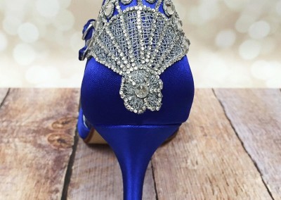 Royal Blue Makayla Fan Lace Applique Silver Crystals Heel Cup Toe T-Strap 2