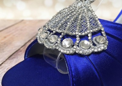 Royal Blue Makayla Fan Lace Applique Silver Crystals Heel Cup Toe T-Strap 4