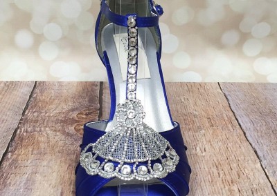 Royal Blue Makayla Fan Lace Applique Silver Crystals Heel Cup Toe T-Strap 5