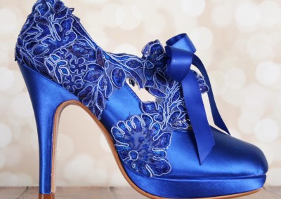 Royal Blue Sammi Closed Toe Lace Overlay to Sash High Heel Platform 1