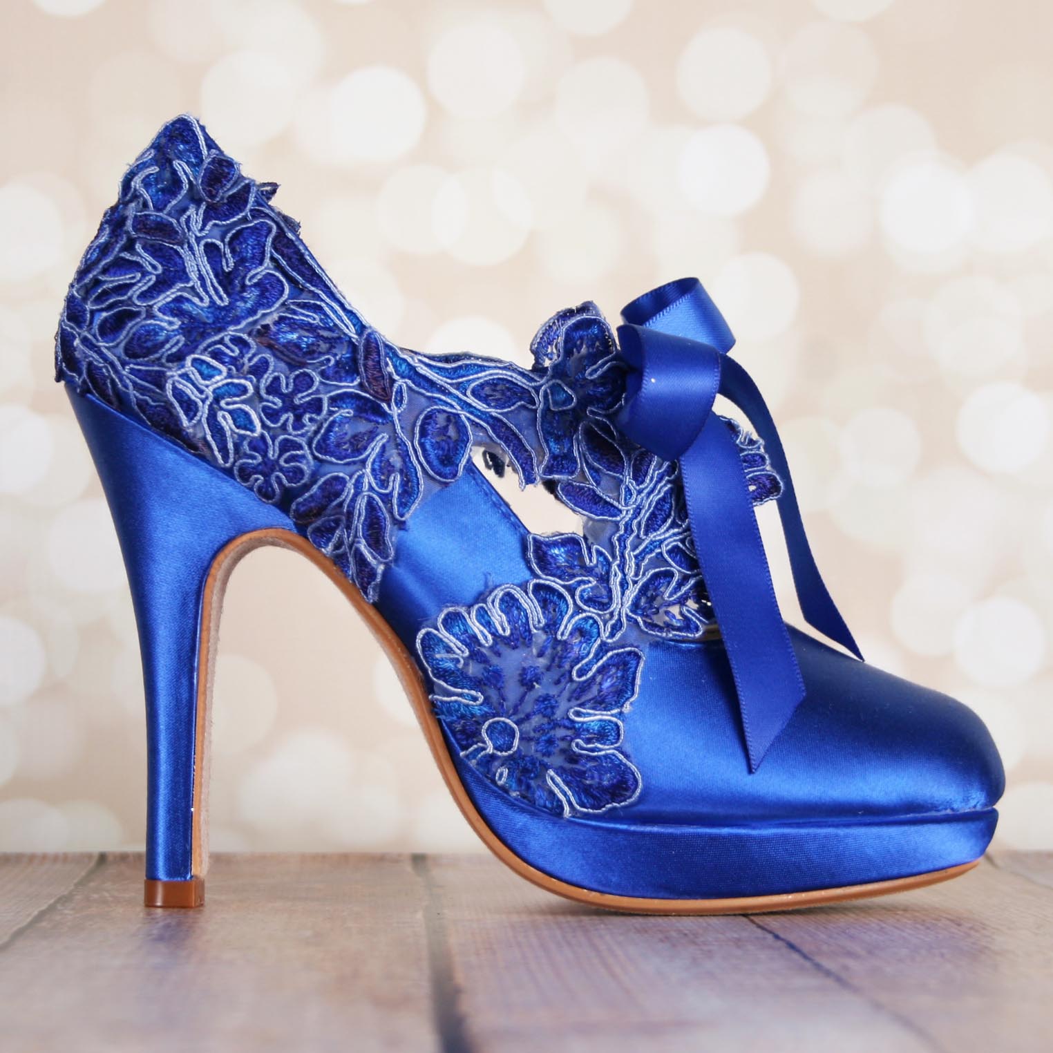 Royal Blue Sammi Closed Toe Lace Overlay to Sash High Heel Platform 1 Royal Blue Sammi Closed Toe Lace Overlay to Sash High Heel Platform 1