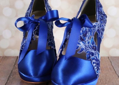 Royal Blue Sammi Closed Toe Lace Overlay to Sash High Heel Platform 5