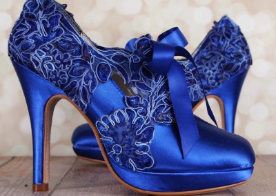 Royal Blue Sammi Closed Toe Lace Overlay to Sash High Heel Platform 6