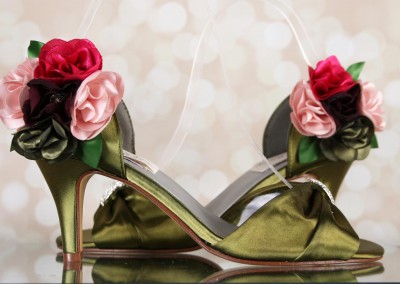 Sage Green Wedding Shoes with Plum and Pink Handmade Flowers on the Toe Design Your Own Wedding Shoes
