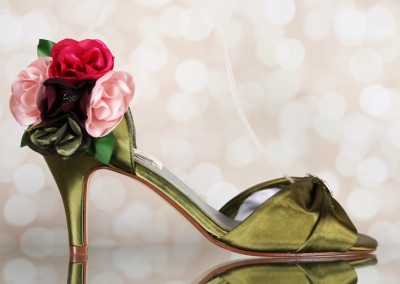 Sage Green Wedding Shoes with Plum and Pink Handmade Flowers on the Toe Design Your Own Wedding Shoes