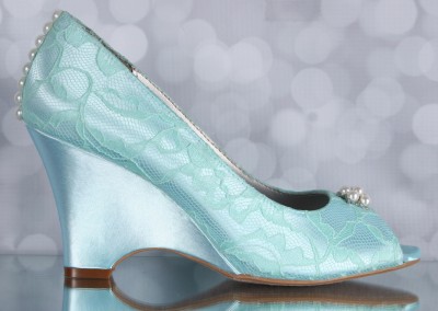Aqua Blue Wedding Shoes Wedge Wedges Lace Overlay Small Pearl Adornment Pearl Buttons Custom Wedding Shoes 1
