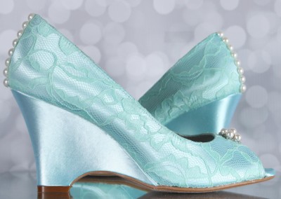 Aqua Blue Wedding Shoes Wedge Wedges Lace Overlay Small Pearl Adornment Pearl Buttons Custom Wedding Shoes 3