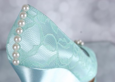 Aqua Blue Wedding Shoes Wedge Wedges Lace Overlay Small Pearl Adornment Pearl Buttons Custom Wedding Shoes 4