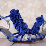 Royal Blue Wedding Shoes T Strap Ruffle Wedding Sandal Custom Wedding Shoes