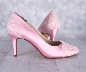 Capri Pink Wedding Shoes Sandra Ivory Lace Heel Cup Lace Toe Cap Painted Sole Lotus Flower Custom Wedding Shoes 1