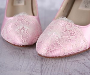 Capri Pink Wedding Shoes Sandra Ivory Lace Heel Cup Lace Toe Cap Painted Sole Lotus Flower Custom Wedding Shoes 1