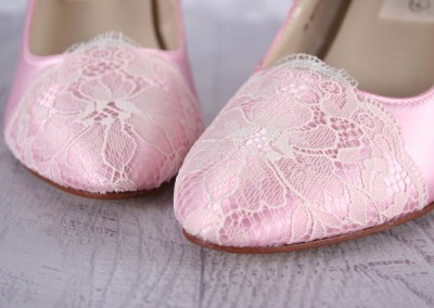 Capri Pink Wedding Shoes Ivory Lace Heel Cup Lace Toe Cap Lotus Painted Sole Custom Wedding Shoes 7