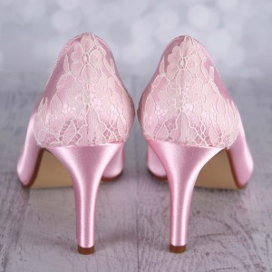 Capri Pink Wedding Shoes Sandra Ivory Lace Heel Cup Lace Toe Cap Painted Sole Lotus Flower Custom Wedding Shoes 1