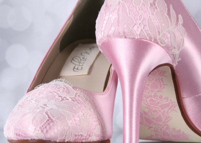Capri Pink Wedding Shoes Sandra Ivory Lace Heel Cup Lace Toe Cap Painted Sole Lotus Flower Custom Wedding Shoes 1