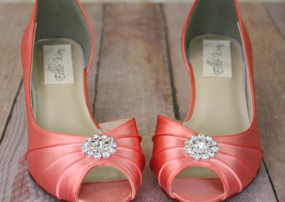 Orange Coral Peep Toe Kitten Heel D'Orsay Bridal Shoes Bling Wedding Shoes Custom