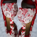 Red Wedding Shoes Melissa Ivory Lace Heel with Ivory Pearls and Silver Crystals Custom Wedding Shoes 6