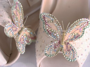 Ivory Lace Wedding Shoes AB Crystals Scattered in Lace Crystal Butterflies Louboutin Butterfly Custom Wedding Shoes 1