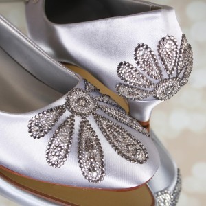 Silver Wedding Shoes Abbey Custom Silver Crystal Applique on Toe and Heel Custom Wedding Shoes 1