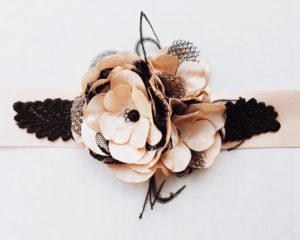 Blush and Black Flower Bridal Sash Wedding Sash Feathers and Lace Accents